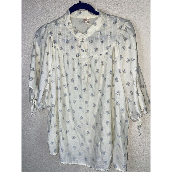 Vintage ruffle lace Floral Shirt Blouse Lace dainty 70s lagen fairy coquette - Picture 1 of 11